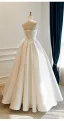 Elegant High-end Ivory Handmade  Beading Lace Flower Satin Wedding Dresses 2026 A-Line / Princess Strapless Sleeveless Backless Floor-Length / Long