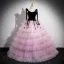 Fashion Blushing Pink Appliques Cascading Ruffles Prom Dresses Ball Gown 2024 Spaghetti Straps Bow Sleeveless Floor-Length / Long Prom Formal Dresses