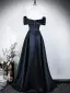 Modest / Simple Black Evening Dresses  2026 A-Line / Princess Off-The-Shoulder Short Sleeve Backless Floor-Length / Long