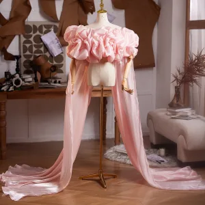 Charmant Rougissant Rose Volants Promo Châle 2025