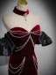 Sexy Burgundy Beading Pearl Velvet Evening Dresses  2023 Trumpet / Mermaid Off-The-Shoulder Short Sleeve Backless Sweep Train Evening Party Formal Dresses