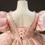 Charmant Haut de Gamme Rougissant Rose Anniversaire Robe Ceremonie Fille 2022 Robe Boule Encolure Dégagée Gonflée Dos Nu Manches Courtes Perlage Perle Faux Diamant Paillettes Longue Robe Ceremonie Fille