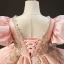 Luxury / Gorgeous Candy Pink Beading Pearl Star Sequins Birthday Flower Girl Dresses 2022 Ball Gown Scoop Neck Puffy Short Sleeve Backless Sweep Train Flower Girl Dresses