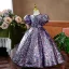 Sparkly Multi-Colors Sequins Purple Birthday Flower Girl Dresses 2023 Ball Gown Scoop Neck Puffy Short Sleeve Backless Floor-Length / Long