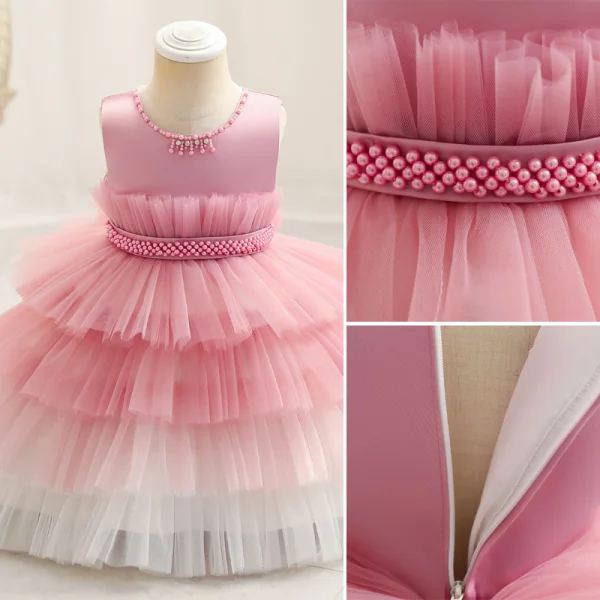 Chic / Beautiful Sky Blue Cascading Ruffles Birthday Flower Girl Dresses 2023 Ball Gown Scoop Neck Sleeveless Pearl Sash Floor-Length / Long Flower Girl Dresses