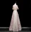 Flower Fairy Sparkly Champagne Appliques Sequins Prom Dresses 2025 A-Line / Princess Off-The-Shoulder Short Sleeve Backless Floor-Length / Long Formal Dresses