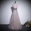 Bling Bling Blushing Pink Pearl Sequins Appliques Prom Dresses 2024 A-Line / Princess Spaghetti Straps Sleeveless Backless Floor-Length / Long Prom Formal Dresses