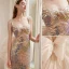 Scintillantes Sexy Champagne Paillettes Robe De Soirée 2022 Trompette / Sirène Encolure Carrée Sans Manches Dos Nu Noeud Tribunal Train Soirée Robe De Ceremonie