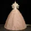 Charmant Champagne Paillettes Gland Robe De Bal 2023 Robe Boule De l'épaule Sans Manches Dos Nu Noeud Longue Promo Robe De Ceremonie