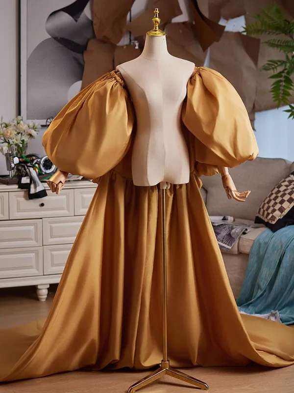 Vintage / Retro Tan Puffy Short Sleeve Satin Prom Shawls 2025