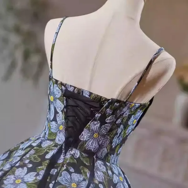 Chic / Beautiful Multi-Colors Floral Homecoming Graduation Dresses 2024 A-Line / Princess Spaghetti Straps Sleeveless Backless Knee-Length Formal Dresses