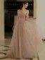 Chic / Beautiful Champagne Sequins Prom Dresses 2025 A-Line / Princess One-Shoulder Short Sleeve Backless Sweep Train Formal Dresses