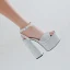 Sexy Argenté Cocktail Soirée Faux Diamant Sandales Femme 2023 Cuir Bride Cheville 15 cm Talons Épais Peep Toes / Bout Ouvert Sandales Talons Hauts