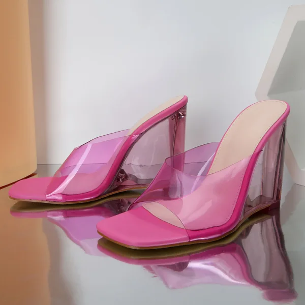 Transparent Summer Orange Cocktail Party Womens Sandals 2022 9 cm Crystal Wedges Open / Peep Toe Sandals High Heels