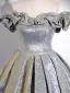 Mode Argenté Glitter Robe De Ceremonie 2024 Robe Boule De l'épaule Manches Courtes Dos Nu Longue Promo Robe De Bal