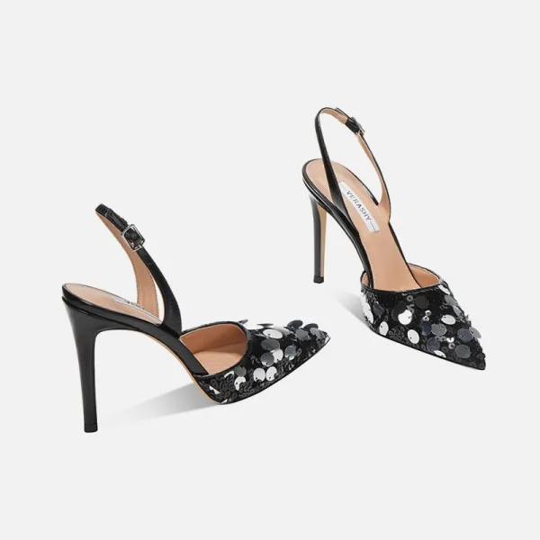 Sexy Purple Evening Party Sequins Womens Sandals 2024 10 cm Stiletto Heels Pointed Toe Sandals High Heels