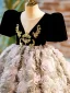 Fashion Black Appliques Birthday Flower Girl Dresses 2024 Ball Gown Scoop Neck Puffy Short Sleeve Floor-Length / Long