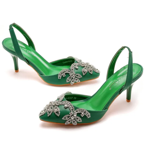 Chic / Beautiful White Rhinestone Wedding Shoes 2023 7 cm Stiletto Heels Pointed Toe Wedding High Heels