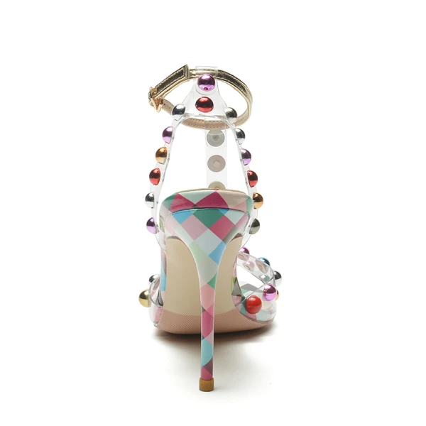 Ungewöhnlich Multifarben Perle Abend Ball Sandalen Damen 2022 Knöchelriemen 10 cm Stilettos Peeptoes Sandaletten Hochhackige