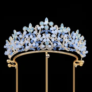 Mooie Prachtige Hemelsblauw Rhinestone Legering Tiara Bruids Haaraccessoires 2024 Huwelijk