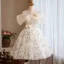 Chic / Beautiful Champagne Appliques Short Homecoming Graduation Dresses 2025 Ball Gown Off-The-Shoulder Short Sleeve Backless Tulle