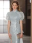 Style Chinois Scintillantes Bleu Ciel Paillettes Robe De Soirée 2023 Trompette / Sirène Col Haut Manches Courtes Train De Balayage Soirée Robe De Ceremonie
