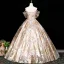 Élégant Doré Appliques Glitter Robe De Bal 2025 Dos Nu Robe Boule De l'épaule Manches Courtes Longue Robe De Ceremonie