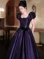 Vintage / Retro Purple Prom Dresses 2025 Ball Gown Square Neckline Puffy Short Sleeve Backless Floor-Length / Long Prom Formal Dresses