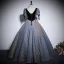 Elegant Sky Blue Appliques Prom Dresses 2024 Ball Gown Square Neckline Puffy Short Sleeve Backless Floor-Length / Long Prom Formal Dresses