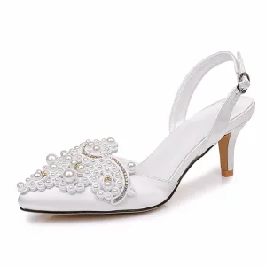 Élégant Blanche Faux Diamant Perle Chaussure De Mariée Satin Mariage 2026 6 Cm Talons Aiguilles À Bout Pointu Talons Hauts