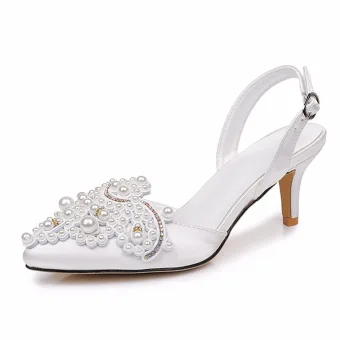 Elegante Weiß Strass Perle Brautschuhe Satin Hochzeit 2026 6 Cm Stilettos Spitzschuh Hochhackige