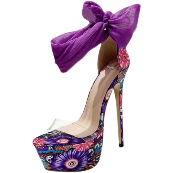 Römisch Schick Violett Sommer Urlaub Sandalen Damen 2022 16 cm Stilettos Knöchelriemen Peeptoes Sandaletten Hochhackige