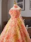 Luxury / Gorgeous Flower Fairy Gradient-Color Appliques Prom Dresses 2025 Ball Gown Strapless Sleeveless Backless Floor-Length / Long Prom Formal Dresses