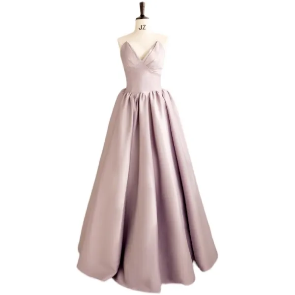 Modest / Simple Blushing Pink Prom Dresses 2023 A-Line / Princess Strapless Sleeveless Backless Floor-Length / Long Prom Formal Dresses