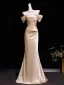Sexy Evening Dresses Champagne 2026 Trumpet / Mermaid Off-The-Shoulder Short Sleeve Backless Floor-Length / Long Formal Dresses