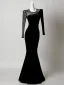 Sexy Black Beading Evening Dresses 2026 Trumpet / Mermaid Scoop Neck Long Sleeve Floor-Length / Long Formal Dresses