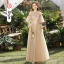 Modest / Simple Champagne Lace Flower Bridesmaid Dresses 2023 A-Line / Princess Scoop Neck Short Sleeve Backless Floor-Length / Long Bridesmaid Dresses