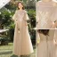 Modest / Simple Champagne Lace Flower Bridesmaid Dresses 2023 A-Line / Princess Scoop Neck Short Sleeve Backless Floor-Length / Long Bridesmaid Dresses