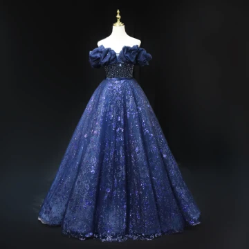 Scintillantes Bleu Marine Glitter Perlage Paillettes Robe De Bal 2023 Princesse Bustier Sans Manches Dos Nu Longue Promo Robe De Ceremonie