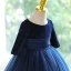 Vintage / Retro Navy Blue Sequins Birthday Flower Girl Dresses 2023 Ball Gown Scoop Neck Bow 3/4 Sleeve Floor-Length / Long Flower Girl Dresses