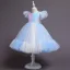 Lovely Sky Blue Sequins Birthday Flower Girl Dresses 2023 Ball Gown Scoop Neck Short Sleeve Bow Floor-Length / Long Flower Girl Dresses