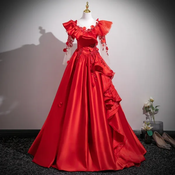 midi formal dress for women Red Off the Shoulder Sequin Quinceanera Dress Long Sleeve Formal Gown –  Rosymae