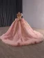 Luxury / Gorgeous Flower Fairy Blushing Pink Beading Appliques Sequins Prom Dresses 2025 Ball Gown One-Shoulder Sleeveless Backless Bow Court Train Formal Dresses