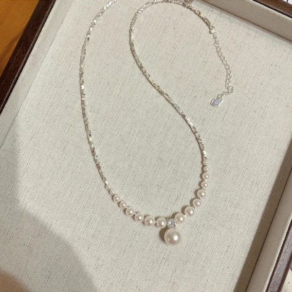 Elegant Sølv Perle Rhinestone Ball Sterling Sølv Halskjeder Tilbehør 2023