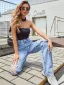 Trasiga Mode Kvinna Himmelsblå Raka Jeans 2021 Broderade Daisy Denim Långa Byxor Lösa Gatukläder Bottoms