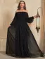 Elegante Schwarz Glanz Ballkleider 2025 A Linie Off Shoulder Lange Ärmel Rückenfreies Lange Ball Festliche Kleider
