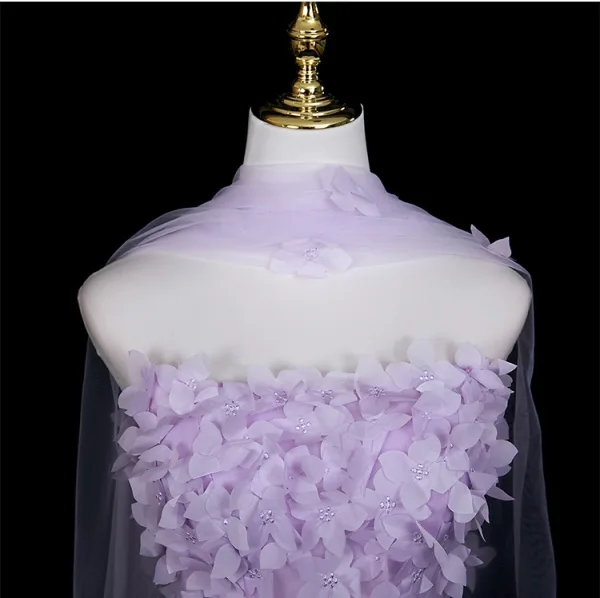 Flower Fairy Lavender Appliques Prom Dresses 2025 A-Line / Princess Strapless Sleeveless Backless Floor-Length / Long Formal Dresses