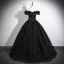 Elegant Black Appliques Glitter Prom Dresses 2026 Ball Gown Off-The-Shoulder Short Sleeve Backless Floor-Length / Long Formal Dresses