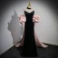 Sexy Noire Robe De Soirée 2023 Trompette / Sirène Bretelles Spaghetti Gonflée Manches Courtes Dos Nu Noeud Train De Balayage Soirée Robe De Ceremonie