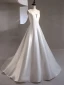 Audrey Hepburn Style White Satin Wedding Dresses 2024 Ball Gown Strapless Puffy Short Sleeve Backless Sweep Train Wedding